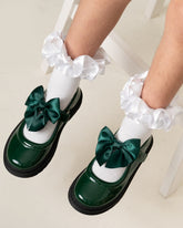 Caramelo BTS Bow School Shoes Bottle Green